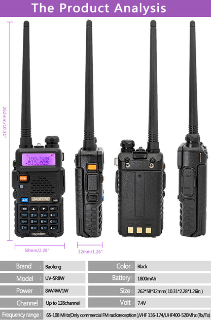 1/2PCS BaoFeng UV-5R 8W Tri-Power Walkie Talkie