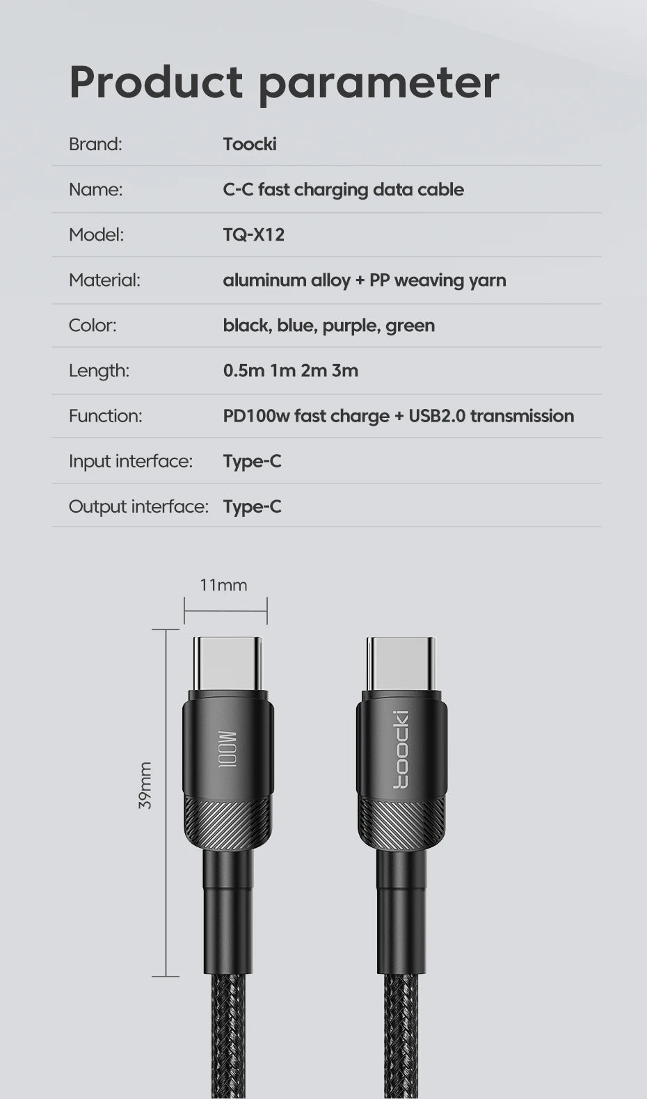 Toocki 100W Type C to USB C Cable
