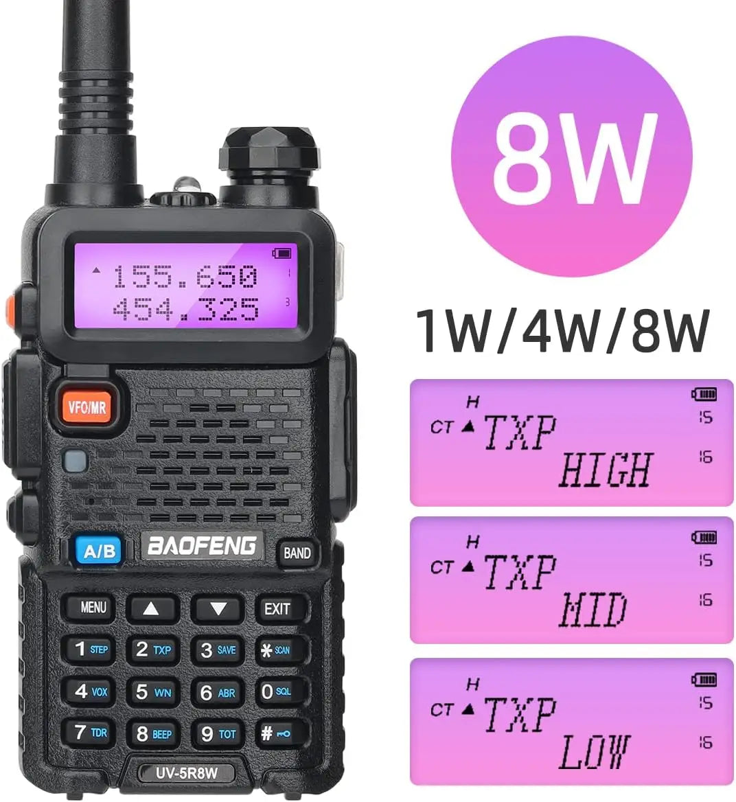1/2PCS BaoFeng UV-5R 8W Tri-Power Walkie Talkie