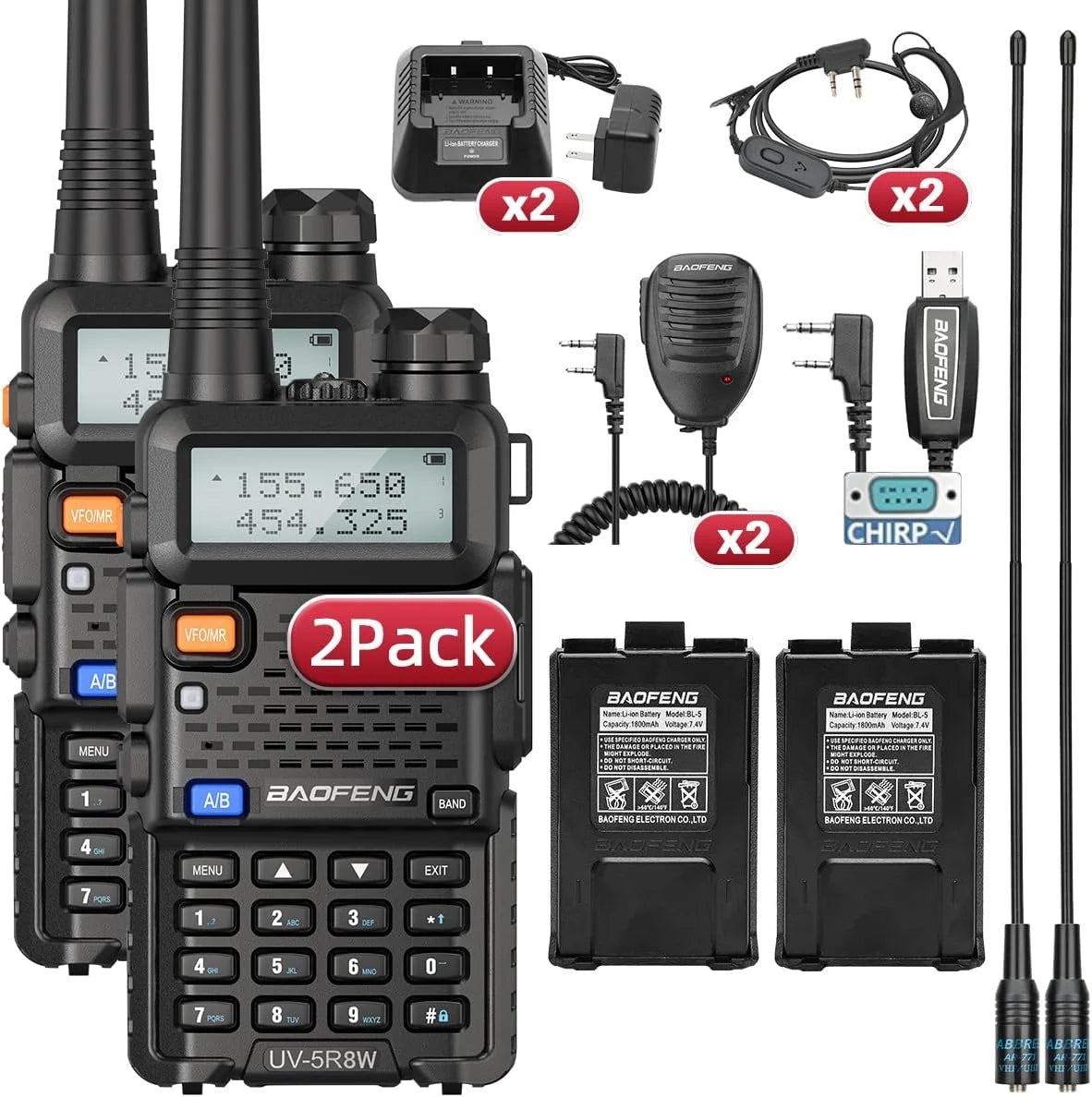 1/2PCS BaoFeng UV-5R 8W Tri-Power Walkie Talkie